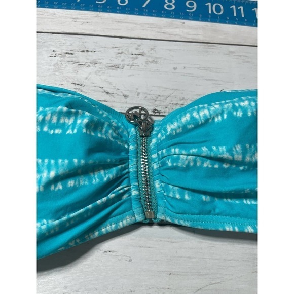 Michael Kors Women’s TURQUOISE Logo Zip-Front Bandeau Bikini Swim Top M blue - Picture 12 of 13